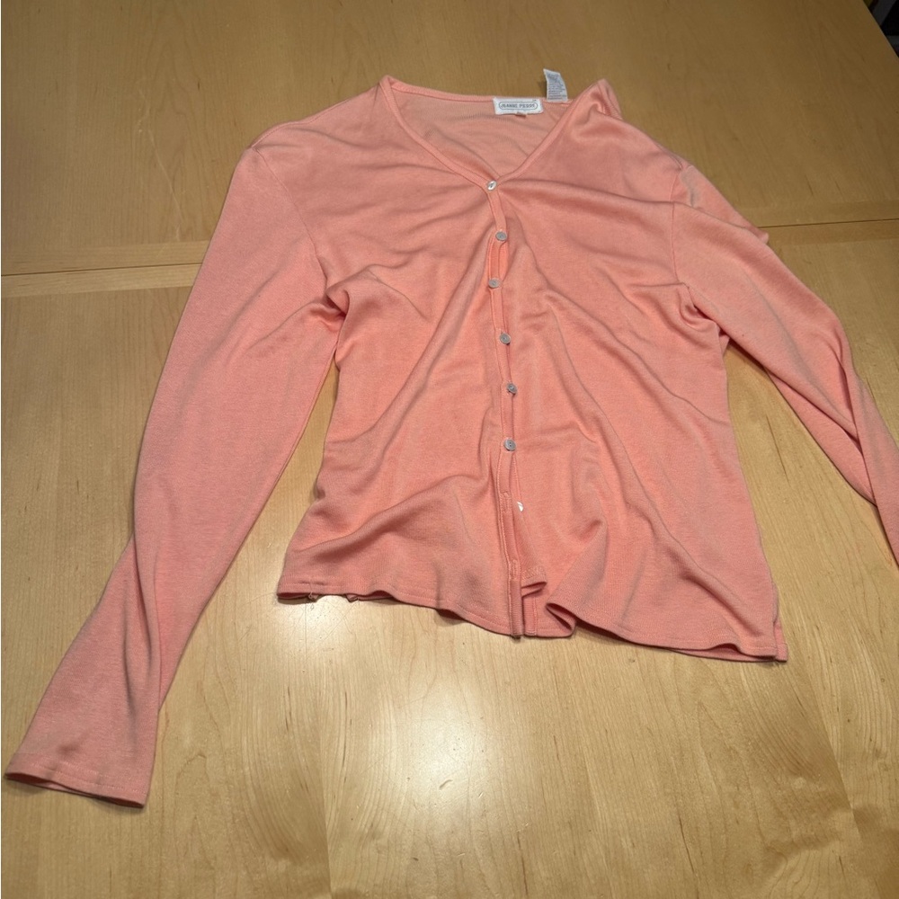JEANNE PIERRE Coral Pink Ribbed Knit Top